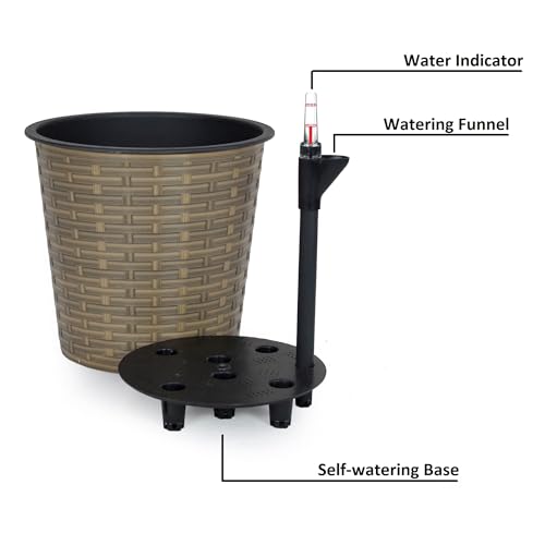 English Elm 13.4" Self-watering Wicker Planter with Plastic Liner for Indoor & Outdoor Plants, Handwoven Charm Natural B046P144688