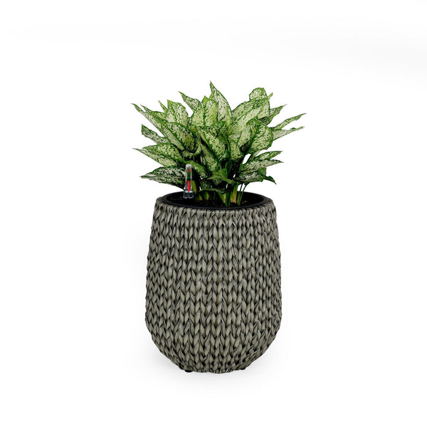 English Elm 13.4" Self-watering Wicker Planter with Plastic Liner for Indoor & Outdoor Plants, Handwoven Charm Gray B046P144670