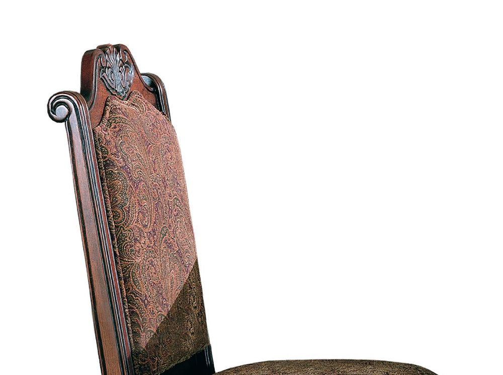 English Elm 2pc Traditional Dining Side Chairs with Upholstered Padded Seat & Back, Solid Wood, Carved Luscious Brown Finish B011P145132