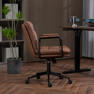 English Elm Office Ergonomic Mid-Back Chair with Double Sponge Cushion, Recline 40° and Padded Armrests for Comfort and Stability Brown W1143133926
