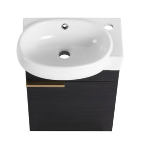 English Elm Soft Close 16" Wall-Mounted Bathroom Vanity with Round Ceramic Vessel Sink, Soft-Closing Doors, Water-Resistant Plywood Finish W999140772