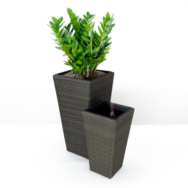 English Elm 2-Pack Self-Watering Planters - Hand-Woven Wicker Squares - Eco-Friendly & Stylish Home Decor B046P144638