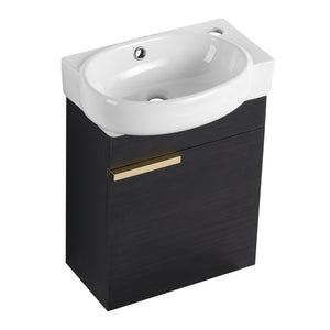 English Elm Soft Close 16" Wall-Mounted Bathroom Vanity with Round Ceramic Vessel Sink, Soft-Closing Doors, Water-Resistant Plywood Finish W999140772