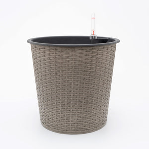 English Elm 13 in. Gray Wicker Self-watering Planter – Hand‑woven Recyclable Pot with Secure Liner & Easy Self‑Watering System, 14.5" B046P144637