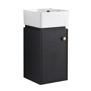 English Elm Bathroom Vanity Wall-Mount 12" Sink Compact Small Bathroom Vanity with Ceramic Basin, Soft-Close Door, Water-Resistant Plywood Finish W999140774