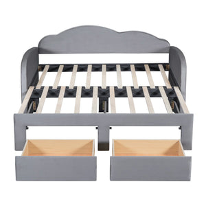 English Elm Twin Upholstered Daybed with Cloud Backrest, Trundle & 2 Storage Drawers, USB Ports, Space-Saving Design Gray SF000070AAE