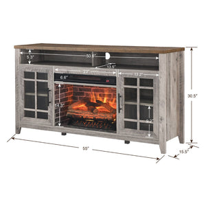 English Elm 55 Inch Fireplace Tv Stand with Infrared Heater Gray Wash Finish Media Storage W1769132643