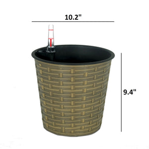 English Elm 10.2" Self-watering Wicker Planter Pot with Plastic Liner — Handwoven Eco-Friendly Décor for Indoor Outdoors Natural B046P144645