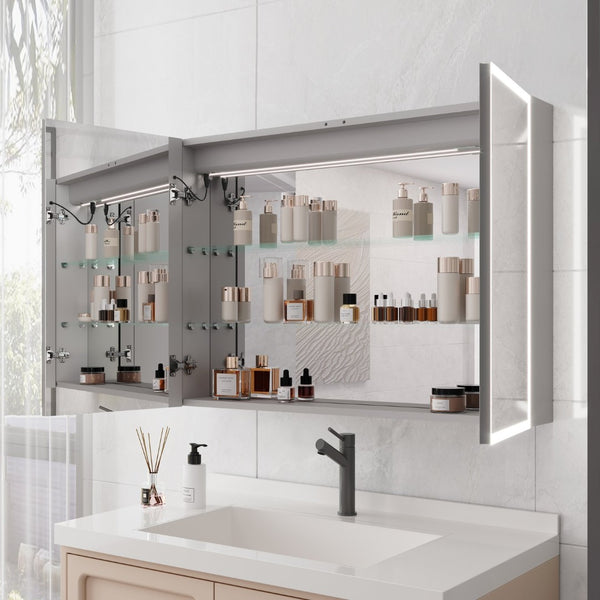 English Elm Bathroom Led Medicine Cabinet with Mirror Defogger Dimmer Clock and Charging Ports W1738P145172