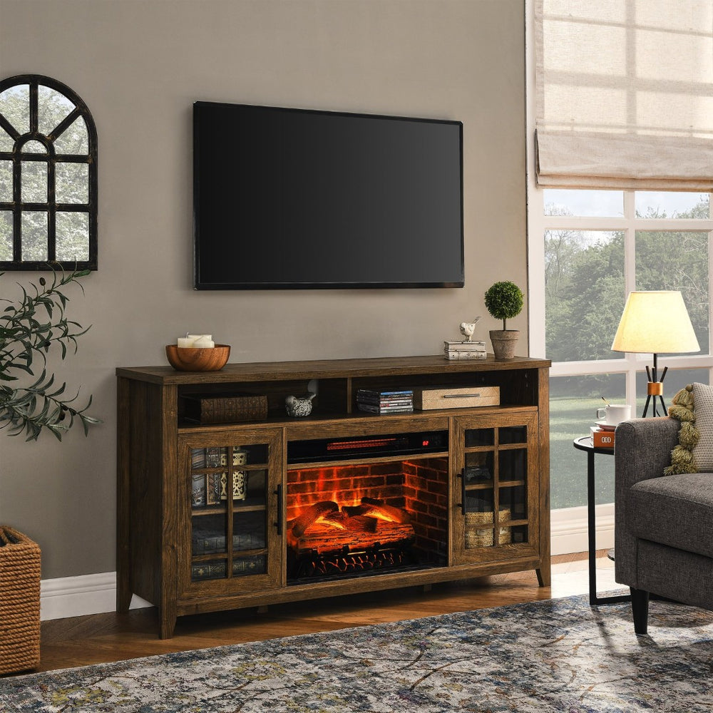 English Elm 55 Inch Fireplace Tv Stand with Infrared Heater Gray Wash Finish Media Storage W1769132634