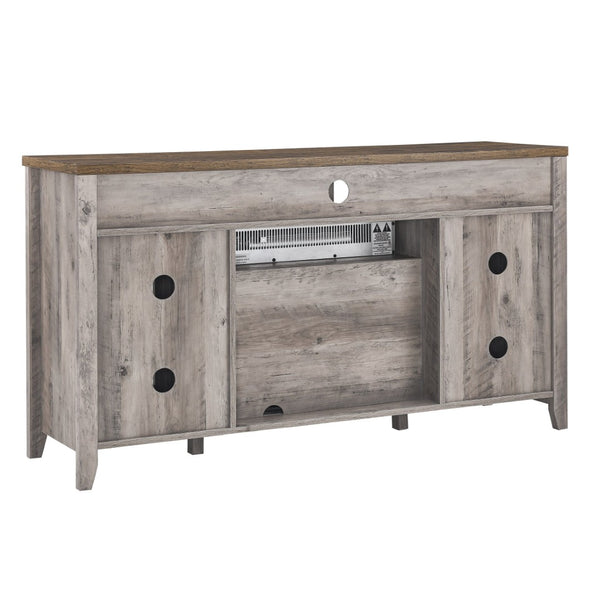English Elm 55 Inch Fireplace Tv Stand with Infrared Heater Gray Wash Finish Media Storage W1769132643