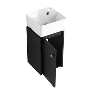 English Elm Bathroom Vanity Wall-Mount 12" Sink Compact Small Bathroom Vanity with Ceramic Basin, Soft-Close Door, Water-Resistant Plywood Finish W999140774
