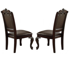 English Elm Beautiful Hand Carved Dining Side Chair Set of 2 - Traditional Padded Faux Leather, Button Tufted Back, Solid Wood Brown Espresso Finish B011P145131