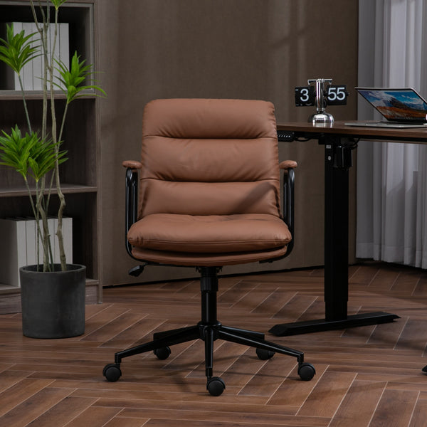 English Elm Office Mid Back Ergonomic Desk Chair with Double Sponge Cushion, 40° Recline, Stable Wide Base Brown W1143133926