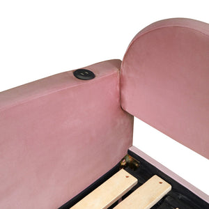 English Elm Twin Upholstered Daybed with Cloud Backrest, Trundle & 2 Storage Drawers, USB Ports, Space-Saving Design Pink SF000070AAH