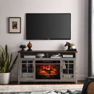 English Elm 55 Inch Fireplace Tv Stand with Infrared Heater Gray Wash Finish Media Storage W1769132643