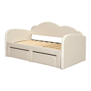 English Elm Twin Upholstered Daybed with Cloud Backrest, Trundle & 2 Storage Drawers, USB Ports, Space-Saving Design Beige SF000070AAA