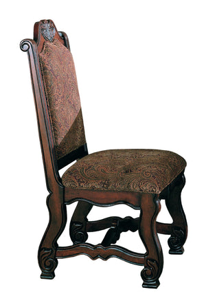English Elm 2pc Traditional Dining Side Chairs with Upholstered Padded Seat & Back, Solid Wood, Carved Luscious Brown Finish B011P145132