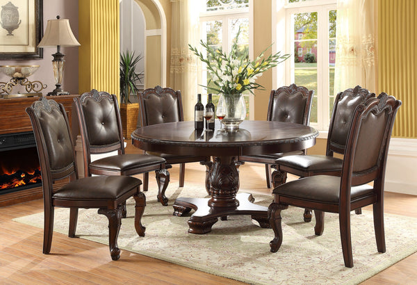 English Elm Beautiful Hand Carved Dining Side Chair Set of 2 - Traditional Padded Faux Leather, Button Tufted Back, Solid Wood Brown Espresso Finish B011P145131