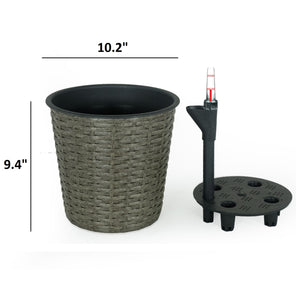 English Elm 10.2" Self-watering Wicker Planter Pot with Plastic Liner — Handwoven Eco-Friendly Décor for Indoor Outdoors Gray B046P144644