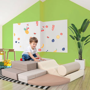 English Elm Soft Foam 6 Piece Toddler Indoor Climbing Playset with Interlocking Epe Crawl Structure TX307728AAE
