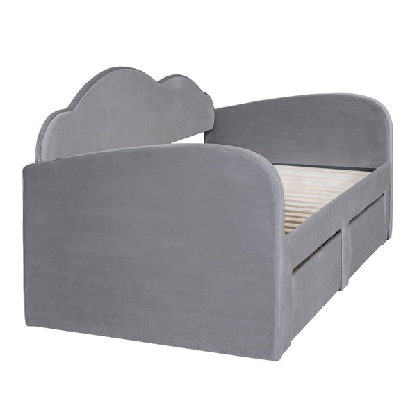 English Elm Twin Upholstered Daybed with Cloud Backrest, Trundle & 2 Storage Drawers, USB Ports, Space-Saving Design Gray SF000070AAE