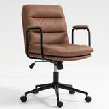 Hearth and Haven Office Chair, Mid Back Home Office Desk Task Chair with Wheels and Arms Ergonomic Leatherette Leather Computer Rolling Swivel Chair with Padded Armrest, The Back Of The Chair Can Recline 40° W1143133926