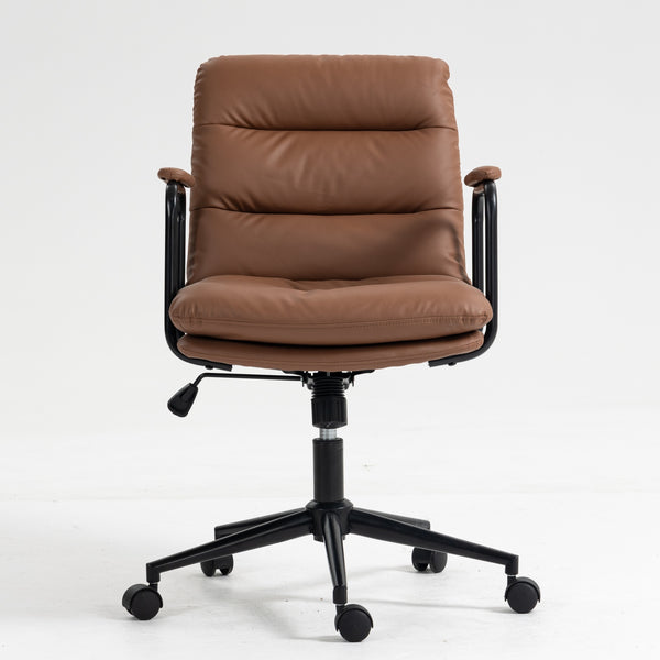 English Elm Office Ergonomic Mid-Back Chair with Double Sponge Cushion, Recline 40° and Padded Armrests for Comfort and Stability Brown W1143133926