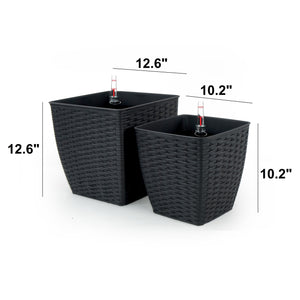 English Elm 2-Pack Hand-Woven Self-Watering Wicker Planters Thin Square Dark Gray – Recyclable, Stylish Care B046P144689