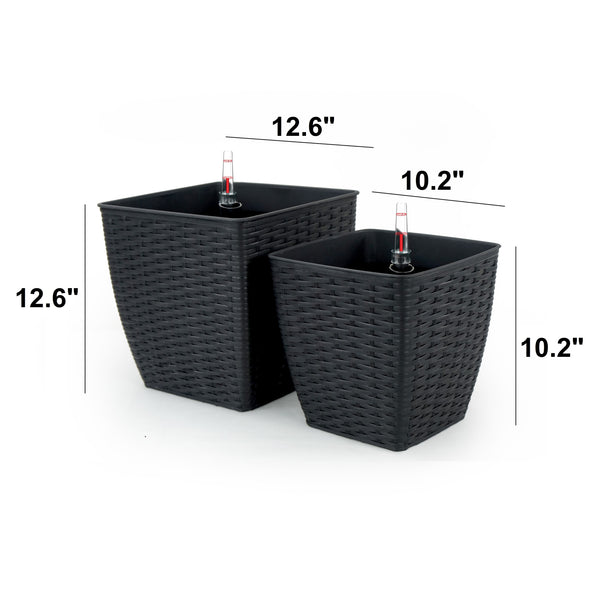 English Elm 2-Pack Hand-Woven Self-Watering Wicker Planters Thin Square Dark Gray – Recyclable, Stylish Care B046P144689