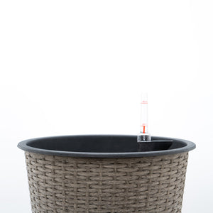 English Elm 13 in. Gray Wicker Self-watering Planter – Hand‑woven Recyclable Pot with Secure Liner & Easy Self‑Watering System, 14.5" B046P144637