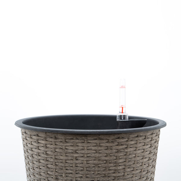 English Elm 13 in. Gray Wicker Self-watering Planter – Hand‑woven Recyclable Pot with Secure Liner & Easy Self‑Watering System, 14.5" B046P144637