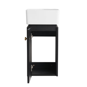 English Elm Bathroom Vanity Wall-Mount 12" Sink Compact Small Bathroom Vanity with Ceramic Basin, Soft-Close Door, Water-Resistant Plywood Finish W999140774