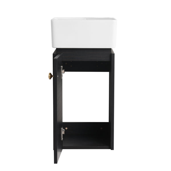 English Elm Bathroom Vanity Wall-Mount 12" Sink Compact Small Bathroom Vanity with Ceramic Basin, Soft-Close Door, Water-Resistant Plywood Finish W999140774