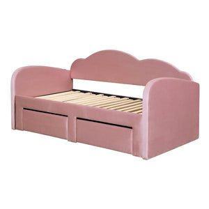 English Elm Twin Upholstered Daybed with Cloud Backrest, Trundle & 2 Storage Drawers, USB Ports, Space-Saving Design Pink SF000070AAH