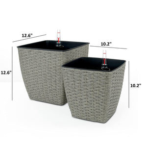English Elm 2-Pack Self-Watering Planters - Hand-Woven Wicker, Eco-Friendly, Versatile For Indoor & Outdoor Use B046P144630