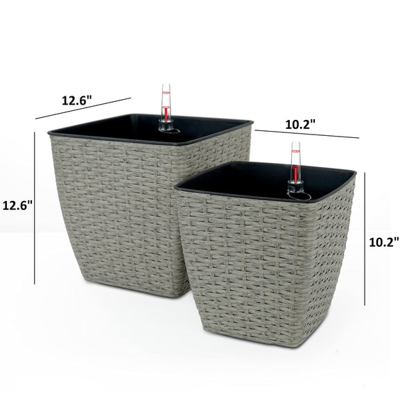 English Elm 2-Pack Self-Watering Planters - Hand-Woven Wicker, Eco-Friendly, Versatile For Indoor & Outdoor Use B046P144630