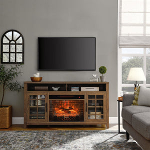 English Elm 55 Inch Fireplace Tv Stand with Infrared Heater Gray Wash Finish Media Storage W1769132634