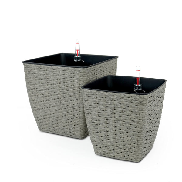 English Elm 2-Pack Self-Watering Planters - Hand-Woven Wicker, Eco-Friendly, Versatile For Indoor & Outdoor Use B046P144630