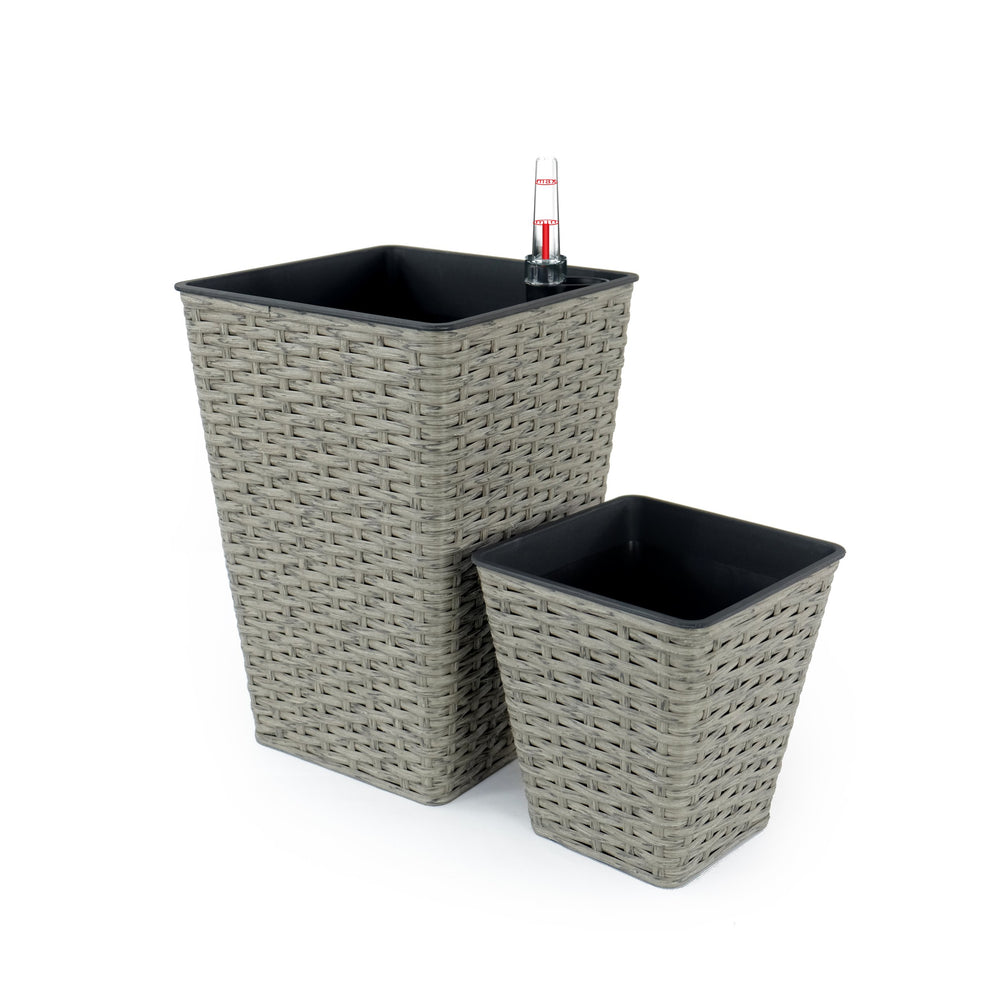 English Elm 2-Pack Stylish Self-Watering Gray Wicker Planters - Eco-Friendly, Hand-Woven For Indoor & Outdoor Use B046P144628