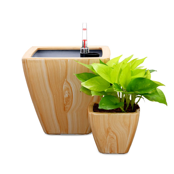 English Elm 2-Pack Stylish Self-Watering Planters - Light Wood Square Cone Design For Healthy Indoor & Outdoor Plants B046P144623