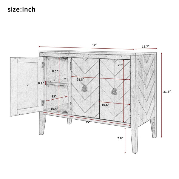 English Elm U_style Retro Sideboard with Pinewood Legs Adjustable Shelf and Metal Handles N711P261460E