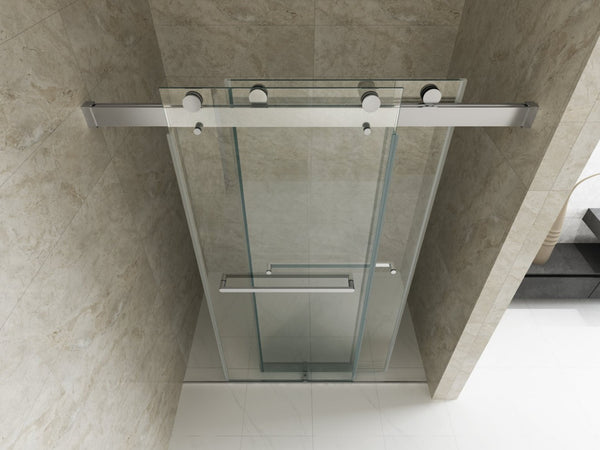 English Elm 56 Inch Frameless Double Sliding Shower Door 10mm Tempered Glass Soft Close Chrome W1573126518