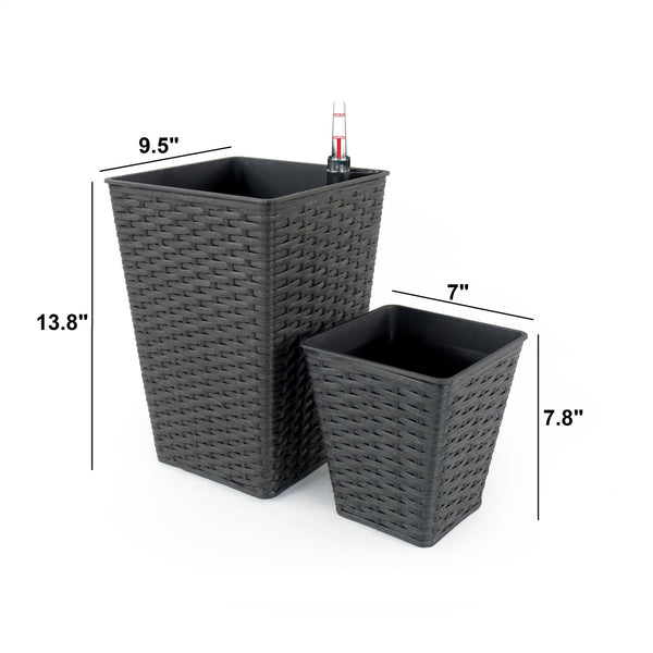 English Elm 2-Pack Elegant Self-Watering Square Planters - Hand-Woven Wicker Design For Indoor & Outdoor Use B046P144629