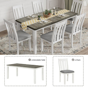 English Elm Trexm Retro Farmhouse Extendable Dining Set Seats Eight Linen Chairs Rubberwood Antique Brown ST000045AAD
