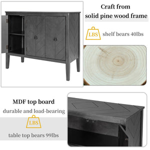 English Elm U_style Retro Sideboard with Pinewood Legs Adjustable Shelf and Metal Handles N711P261460E