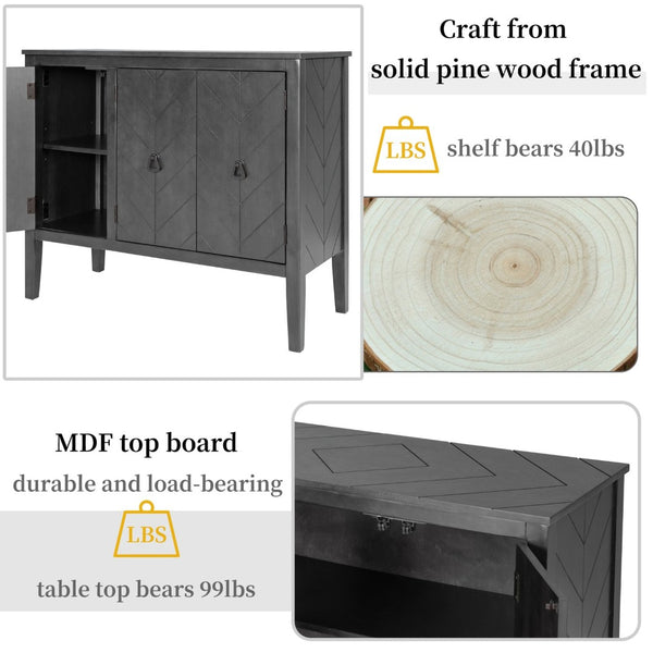 English Elm U_style Retro Sideboard with Pinewood Legs Adjustable Shelf and Metal Handles N711P261460E
