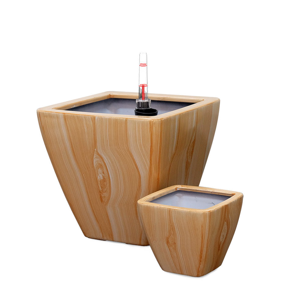 English Elm 2-Pack Stylish Self-Watering Planters - Light Wood Square Cone Design For Healthy Indoor & Outdoor Plants B046P144623