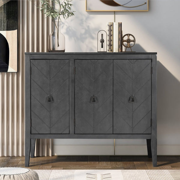 English Elm U_style Retro Sideboard with Pinewood Legs Adjustable Shelf and Metal Handles N711P261460E