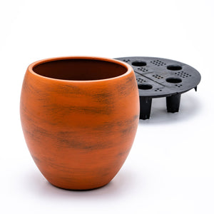 English Elm Smart Self-watering Round Planter Pot with Hand-painted Finish, Breathable Clay, Durable Design Terracotta B046P144625